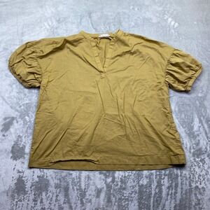 Everlane Cotton V Split Neck Puff Sleeve Top Mustard Yellow Size 16 Boho Preppy